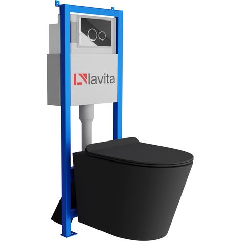 Bâti-support Lavita LAV 101 à 40 cm + WC Galve Black sans bord + plaque de commande LAV 200.4.2 chrome Kit complet WC (1/5)