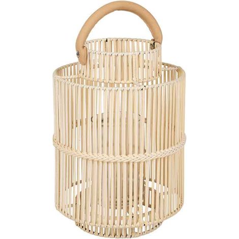 Lanterne d'extérieur Pasil osier blanc cuir de vache 31x45cm (1/3)
