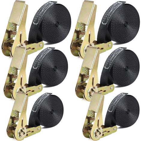 Lot de 6 sangle d'arrimage à cliquet, 2M/4M/5M,sangle de 25 mm de large, capacité de charge jusqu'à 1000 kg, pour bagages et camping (1/5)