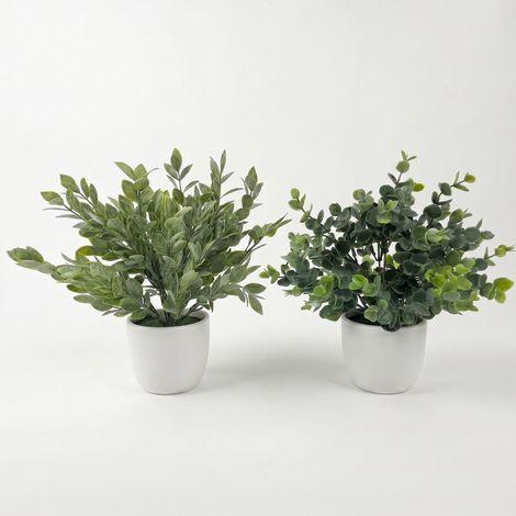 HOMESCAPES Artificial Daphne Odora & Eucalyptus in White Pot (1/4)