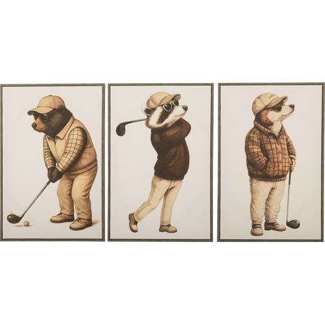 Triptyque mural golf animaux en bois beige - beige et marron (1/4)