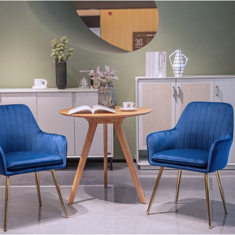 MEUBLIV Chaise de salle à manger bleu 57,9 x 57,9 x 85,9 cm – accoudoirs, lot de 2 (1/5)