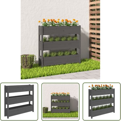 The Living Store Jardinière Gris 112x25x104,5 cm Bois massif de pin - Jardinier - Pot De Fleurs - Plante - Extérieur - Bois (1/5)