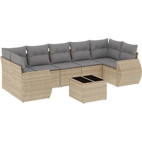 Salon de jardin avec coussins 8 pcs beige résine tressée (1/5)