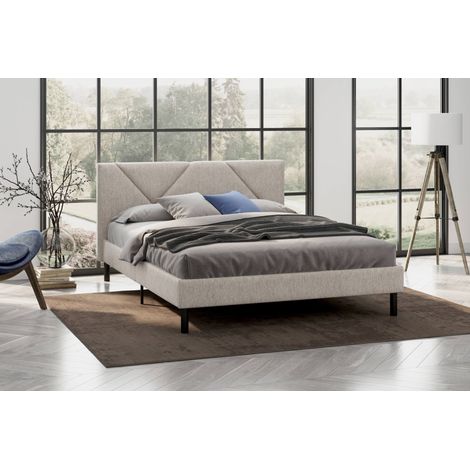 Cama doble Tirino, somier para dormitorio, ropa de cama por habitación, soporte de colchón, apto para colchón de 160x200 cm, color beige (1/5)