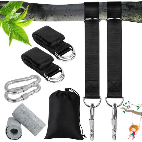 2 Pcs Sangle Hamac, Sangle balancoire Arbre avec Sac de Rangement, 2 Mousquetons et Rembourrage de Protection pour Arbres, Fixation de balançoire pour Jardin Hamac Chaise Suspendue Exterieur (1/5)