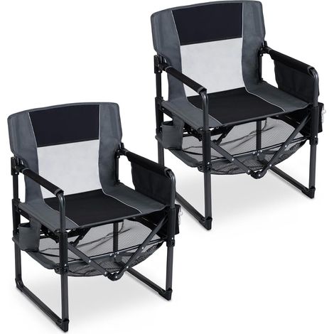 Chaise Pliante Camping, Porte-gobelet, Étagère en Maille (Noir,2) Chaise Pêche,Fauteuil Pliant Pique-nique Voyage, Charge 150 kg, 69 x 55 x 90 cm (1/5)