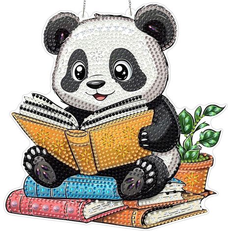 Pendentif peinture diamant Panda lit livre, décoration de fenêtre double face à suspendre