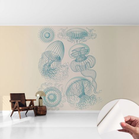 Papier peint autocollant avec imprimé pour cuisine facile à appliquer pour mur a motif Méduses marines 416x254 cm (1/5)