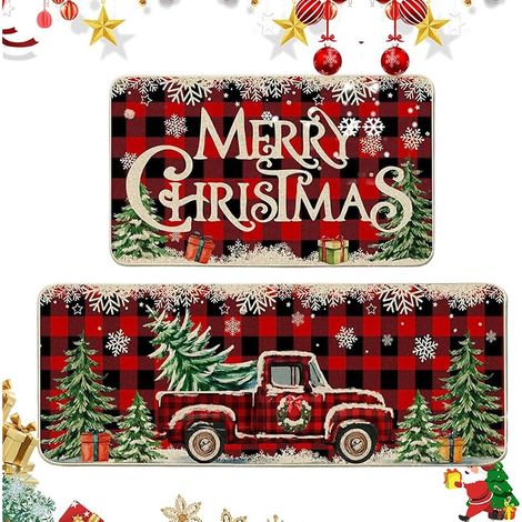 Tapis De Sol Santa, Tapis de Noël Paillasson de Noël, Noisette Housse de Porte décorative Tapis Porte d'entrée Housse de Porte Salle de Bains Tapis de Sol antidérapant-2pcs (1/5)