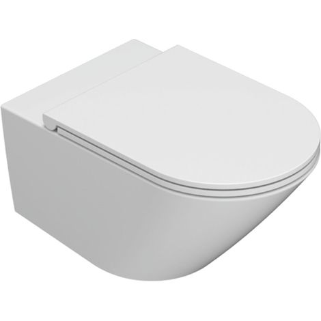 Vaso sospeso senza brida in ceramica 57x36 cm Globo Forty3 FOS05BI  Bianco - Ceramica - Con copri wc soft close