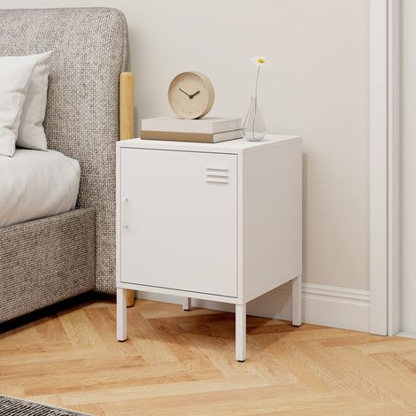 Table de chevet en acier, table d'appoint multifonctionnelle, étagère réglable, pour chambre ou salon, blanche