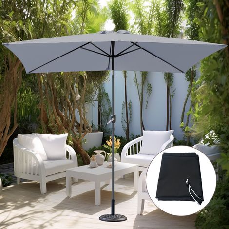 2x3M Grey Rectangular Garden Parasol Crank Tilt Umbrella w/ Base Cover (1/5)