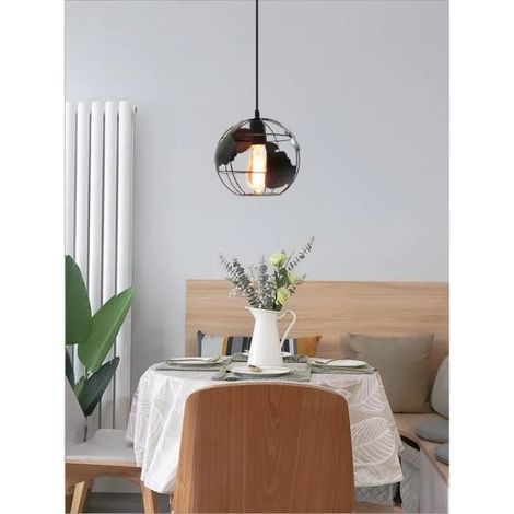Lampe Suspension Vintage en Globe Noir Lustre Luminaire Industrielle Style Nordique pour Salon Chambre Bar (1/4)