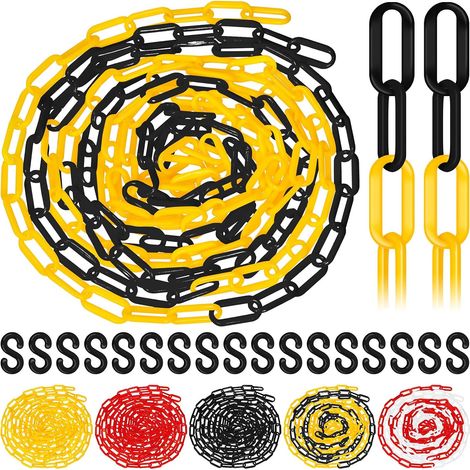 garde - corps en plastique avec crochet en forme de s, lien en plastique jaune - noir, chaîne de garde - corps de sécurité de contrôle de foule, file d'attente, parking (1/5)