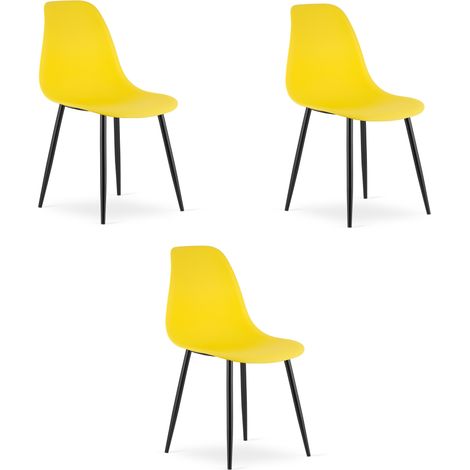 Chaise - Leobert - Wat - Jaune/Pieds Noirs - 46 X 51 X 84 Cm - Lot De 3 (1/5)