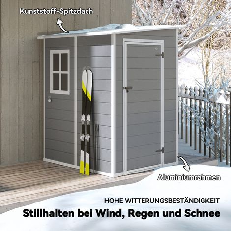 Abri de jardin aluminium gris 122x149x192/177cm avec porte sécurisée et fenêtre ventilation lumineuse