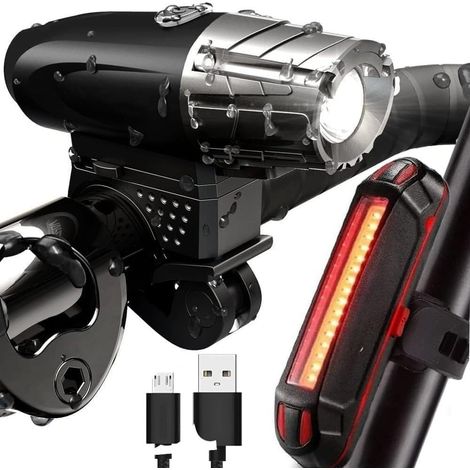 Luce per bicicletta impermeabile, faro anteriore a LED con luce posteriore, luce per bicicletta ricaricabile tramite USB, 4 modalità, faro di sicurezza per ciclismo (1/4)