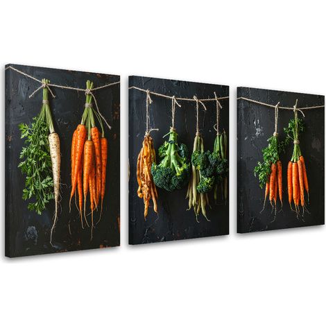 Tableaux sur toile lot  Carottes haricots brocoli 3 x 20x30