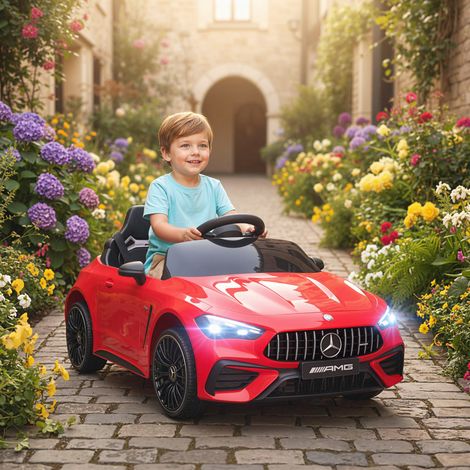 Kinder-Elektroauto, Mercedes-Design, 12V Motoren, Fernbedienung, LED-Lichter, Musik, für 3-6 Jahren Kinder, Rot