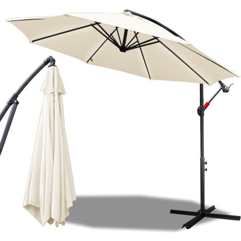Ø300cm Alu Parasol Parapluie avec manivelle Parasols de balcon UV30+ protection solaire Parasols de jardin pour patio balcon, Beige (1/5)