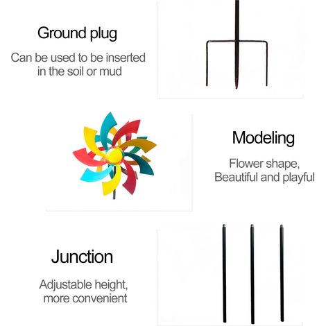 Gartendekoration Windspiel, bidirektional drehbar, wasserdicht, UV-beständig, aus Metall, für Rasen und Garten (1/5)