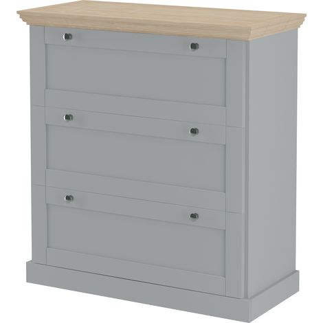Commode 3 tiroirs effet chêne gris – Panneau de particules durable – Espace de rangement spacieux – Design élégant pour chambre et salon (1/4)
