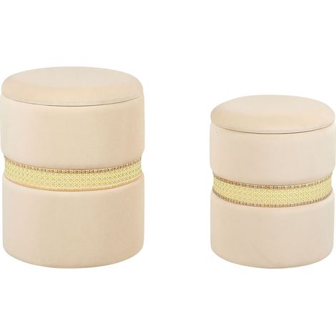Set of 2 Storage Pouffes MEDFORD Velvet Light Beige (1/5)