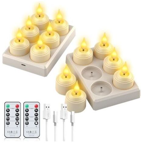 Ensemble de 12 bougies LED rechargeables avec station de charge et minuterie, bougies LED sans flamme à intensité variable pour la décoration de fêtes à la maison et le camping.