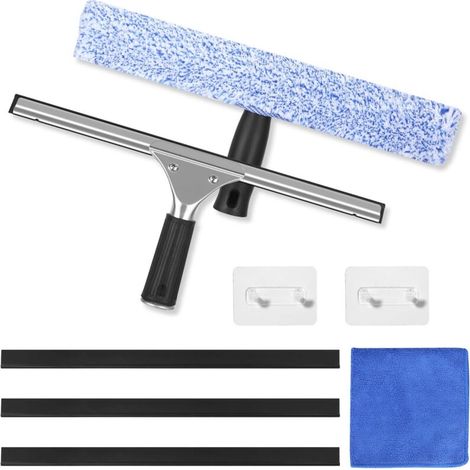 Raclette de douche professionnelle 8 pièces – Raclette en silicone 35 cm – Brosse microfibre ultra-absorbante – Nettoyage sans traces