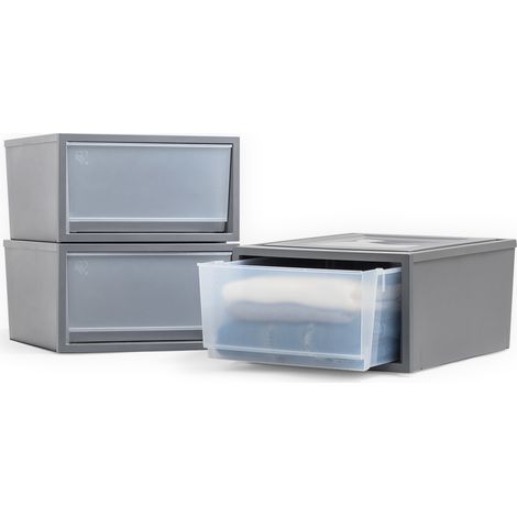 Iris Ohyama, Stapelbare Kunststoff-Schubladen für Kleidung, Hemden, 32L, 3er-Set, Medium, Dunkelgrau, Leicht Gleitende Schublade, für Kleiderschrank, Schlafzimmer, BPA frei, Box, Schrank, BC-NS-500