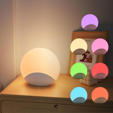 Lumière douce avec 8 changements de couleur et minuterie, intensité réglable par simple effleurement, lampe de chevet LED RGB rechargeable pour chambre d'enfant, sans BPA et respectueuse (1/4)