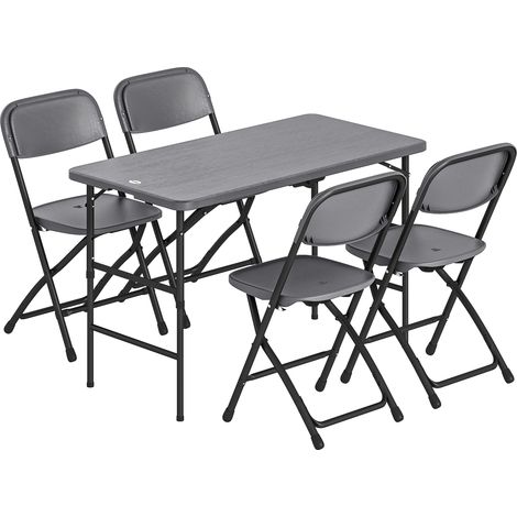 Salon de jardin extérieur table réglable 118 cm gris foncé avec 4 chaises pliantes (1/5)