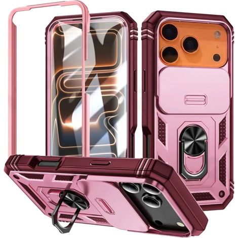 (Rose, iPhone 12) Support magnétique rotatif à 360° pour voiture, étui coulissant antichoc de qualité militaire pour appareil photo (1/5)