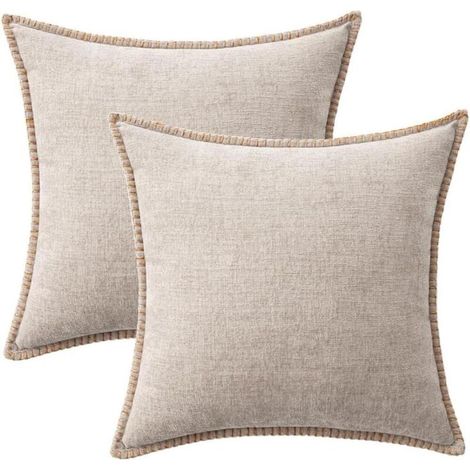 Set mit 2 dekorativen Kissenbezügen für Sofa, Bett oder Wohnzimmer, 30 x 50 cm, naturbeige, mit gesteppten Kanten. Weich, aus einfarbigem Chenille. (1/4)