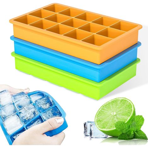 Bacs à glaçons, lot de 3 bacs à glaçons en silicone, moules à glaçons souples et faciles à démouler (15 glaçons)