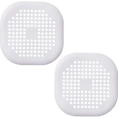 Lot de 2 bouchons de douche/caniveau à cheveux, accessoires de salle de bain, couvercles en silicone résistant avec ventouses, forme de cœur, blanc. (1/4)