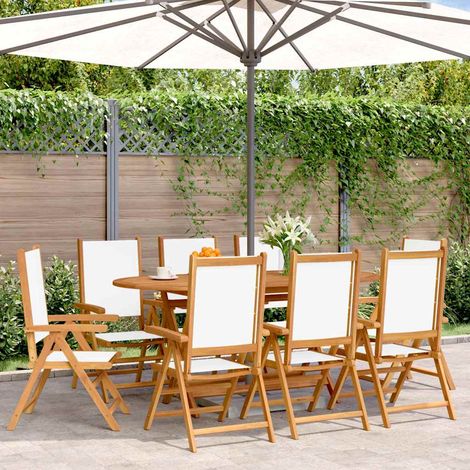 vidaXL Fauteuils pliants inclinables, 8 pièces, tissu blanc crème et bois massif (1/5)