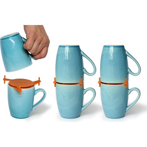 Organisateur de Tasses, Rangement pour Étagères, Armoires de Cuisine et Garde-Manger, Empilable et Extensible pour Tasses à Thé et à Café, Gagner de l'Espace, Organiser, 6 pcs, Orange (1/5)