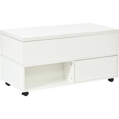 Tavolino da caffè elevabile 3 in 1 con 4 cassetti e ruote 100x50x52 cm bianco HOMVRA (1/5)