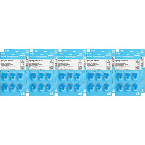 Lot de 60 piles zinc-air pour appareils auditifs, taille 675, 1,45 V, durée de conservation de 4 ans, Emballage sans danger pour les enfants (utilisez des ciseaux pour l’ouvrir) (1/5)