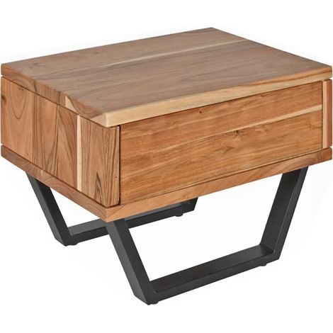 Table de chevet en bois d'acacia massif et pieds en métal noir - OTTAWA (1/5)