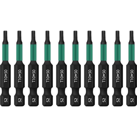 Torx T10 Lot de 10 embouts de tournevis à tige hexagonale 1/4" Longueur 50 mm Avec boîte (1/5)
