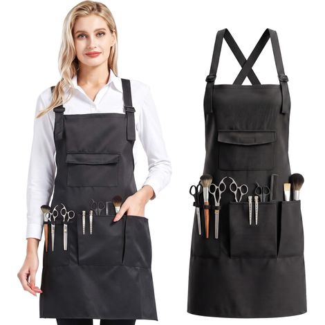 Tabliers porte outils Tablier de coiffeuse pour femme réglable Tablier de travail avec poches pour la coiffure la cuisine les tâches (1/4)