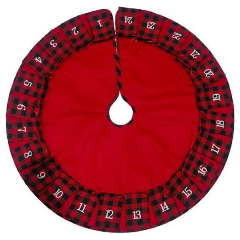 92cm Jupe d'arbre de noël Grinch, calendrier de noël, compte à rebours, sac cadeau, décoration pendentif d'arbre de noël,grille rouge et noire (1/3)