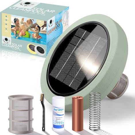 Ioniseur Solaire de Piscine, Nettoyeur D'ioniseur Purificateurde Piscine à Energie Solaire Clarificateur d'eau de Piscine Clarificateur de Piscine pour Jusqu'à 40000 Gal (Vert) (1/5)