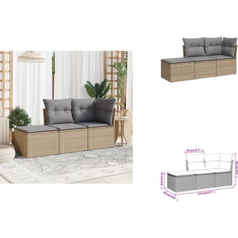 Salon de jardin avec coussins 3 pcs beige résine tressée - Ensemble Salon De Jardin - Mobilier De Jardin - Canapé Extérieur - Chaise Lounge - Pouf Pliable (1/3)