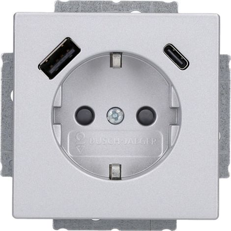BUSCH-JAEGER 20 EUCB2USBAC-866 SCHUKO®-/USB-A+C PRISE SAFETY+ EN ACIER INOXYDABLE PUR 2CKA002011A6314
