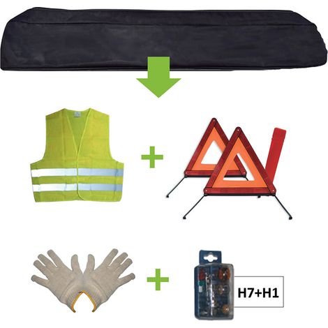 KIT EMERGENCIA BOLSA NEGRA + MK H7+H1 + CHALECO + TRIANG. + GUANTES  JBM52783