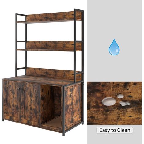 Meuble cache bac à litière pour chat – 90 x 45 x 132 cm, maison de toilette avec 2 étagères de rangement, bois, marron foncé – Discrétion et rangement pour félins (1/5)